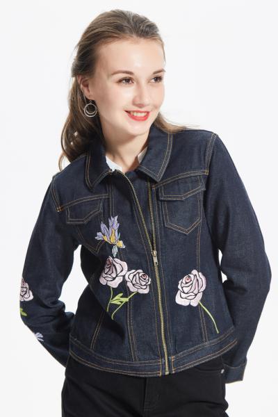 Jeans Damen Elegant Jeansjacke Kurz mit Stickerei