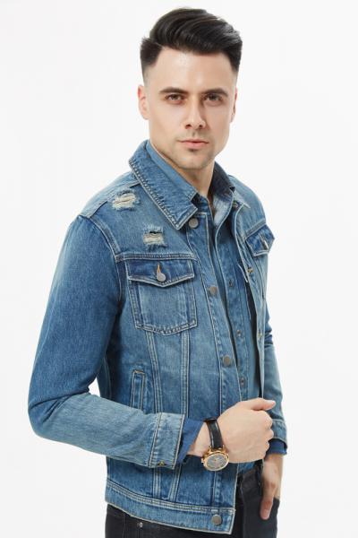 Jeansjacke Herren Retro Zerstoerten Zerrissene 