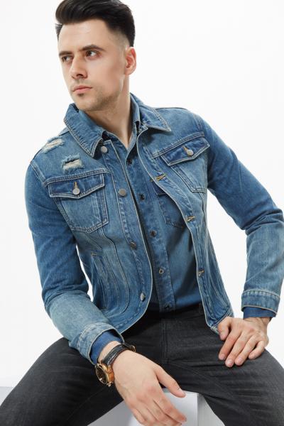 Jeansjacke Herren Retro Zerstoerten Zerrissene 