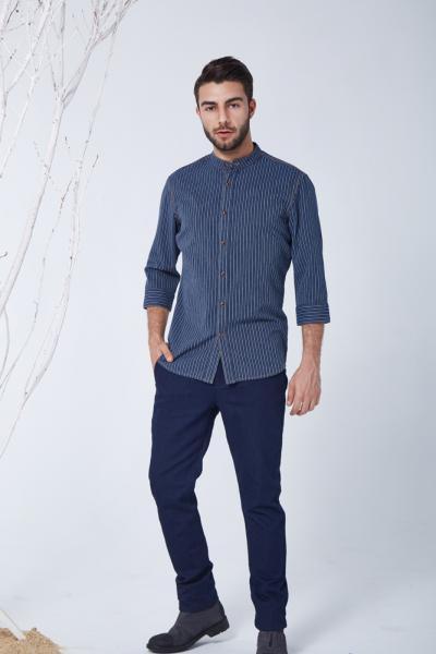 Jeanshemd Herren Freizeithemd Gestreift Regular Fit