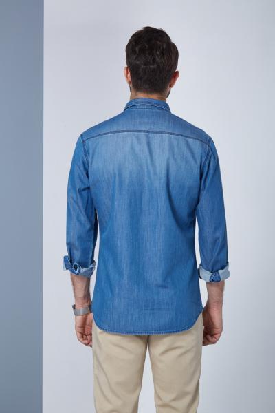 Jeanshemd Herren mit Muster Laessig Langarm Button Down Blumendruck Casual 