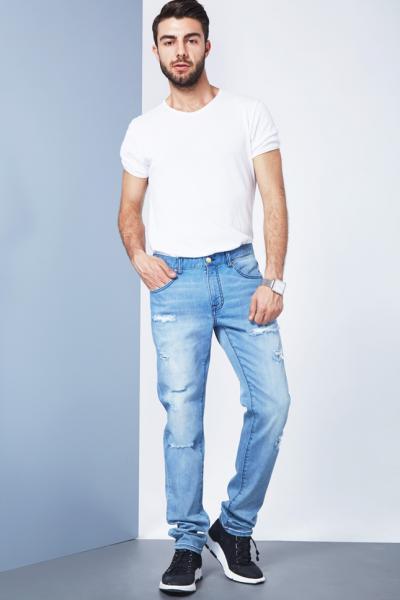 Jeanshose Herren Blumendruck Straight Denim Pants Vintage Washed